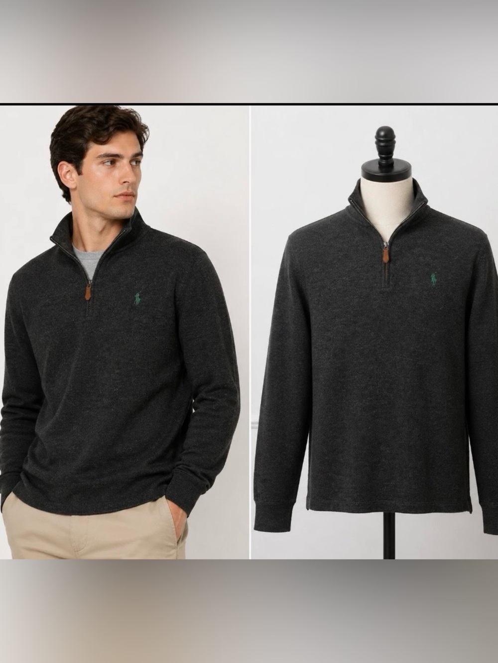 Polo Ralph Lauren Quarter Zip Charcoal Heather Sweater Men’s M
